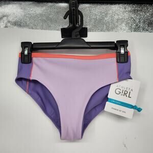 NWT Athleta Girl Reversible Mid Rise Bottom Colorblock Pink Purple Swim Girl's L